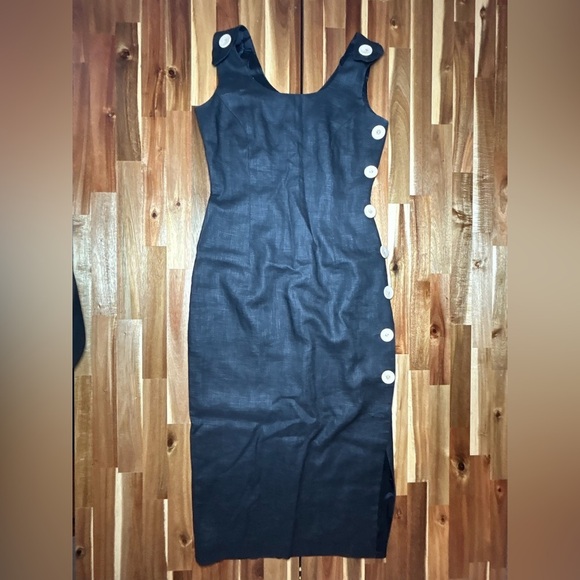 Vintage Santa Fe Linen Sheath Dress Wooden Button Detail Side Slit Quality Sz 4 - Picture 2 of 9
